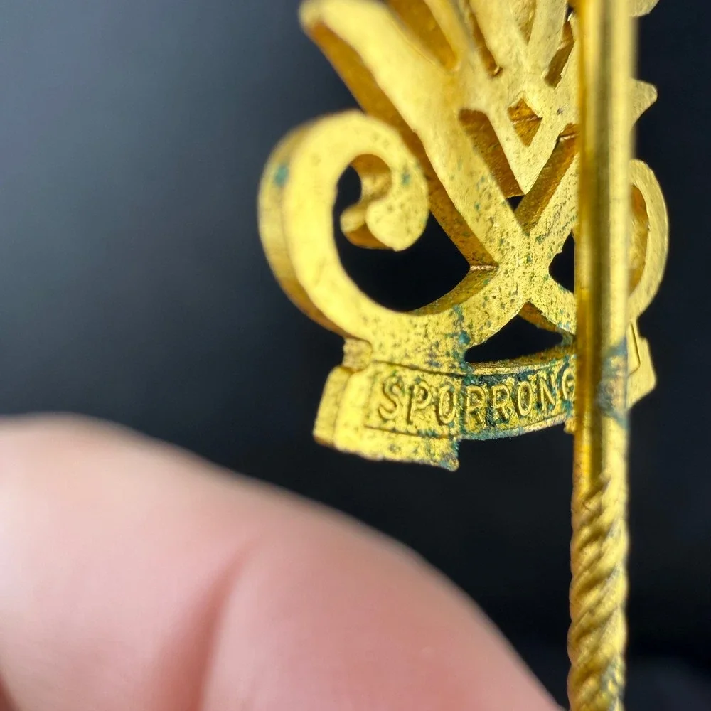 Vintage Sporrong & Co Stick Pin Heraldic  Crown Monogram Dated 1938